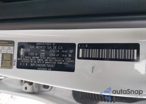 2024 Kia Forte Lxs из США, поврежденный, VIN 3KPF24AD0RE766067